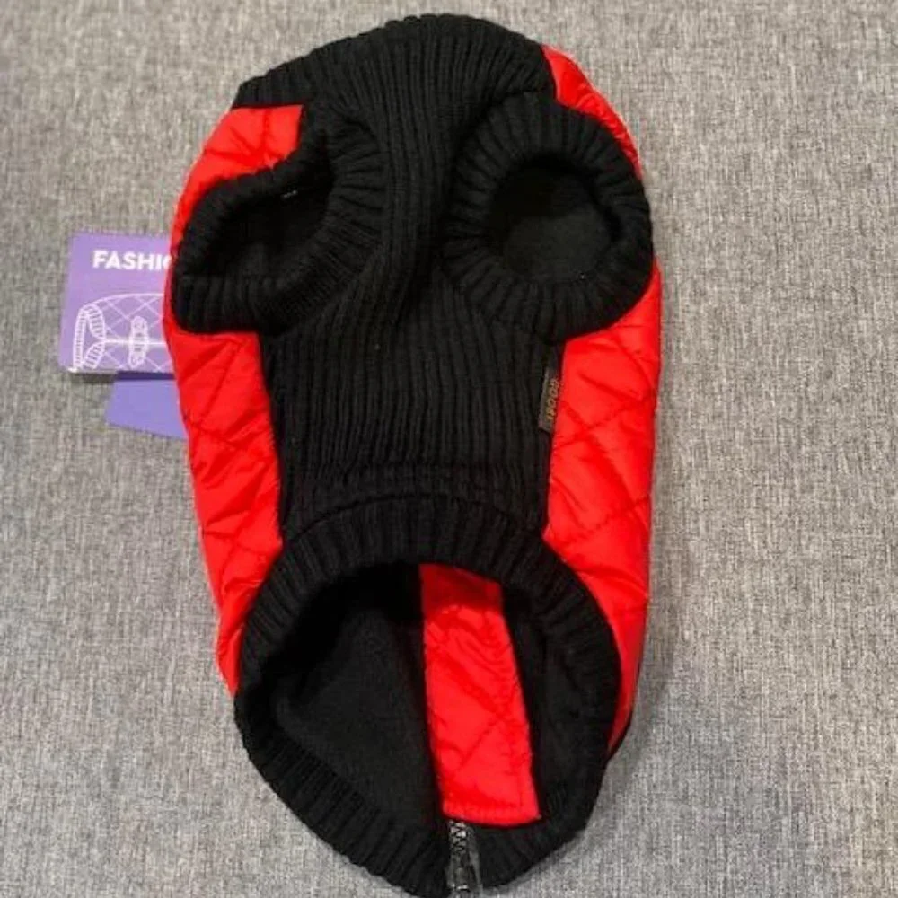 Fashion Vest Dog Jacket - Red, Medium - Warm Zip Up Bomber Vest